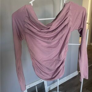 Draped Off The Shoulder Long-Sleeve Women's Top in Dusty Rose
